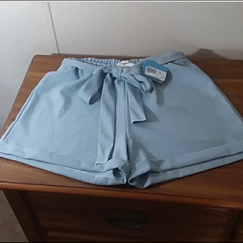 SKY BLUE PLEATED SHORTS